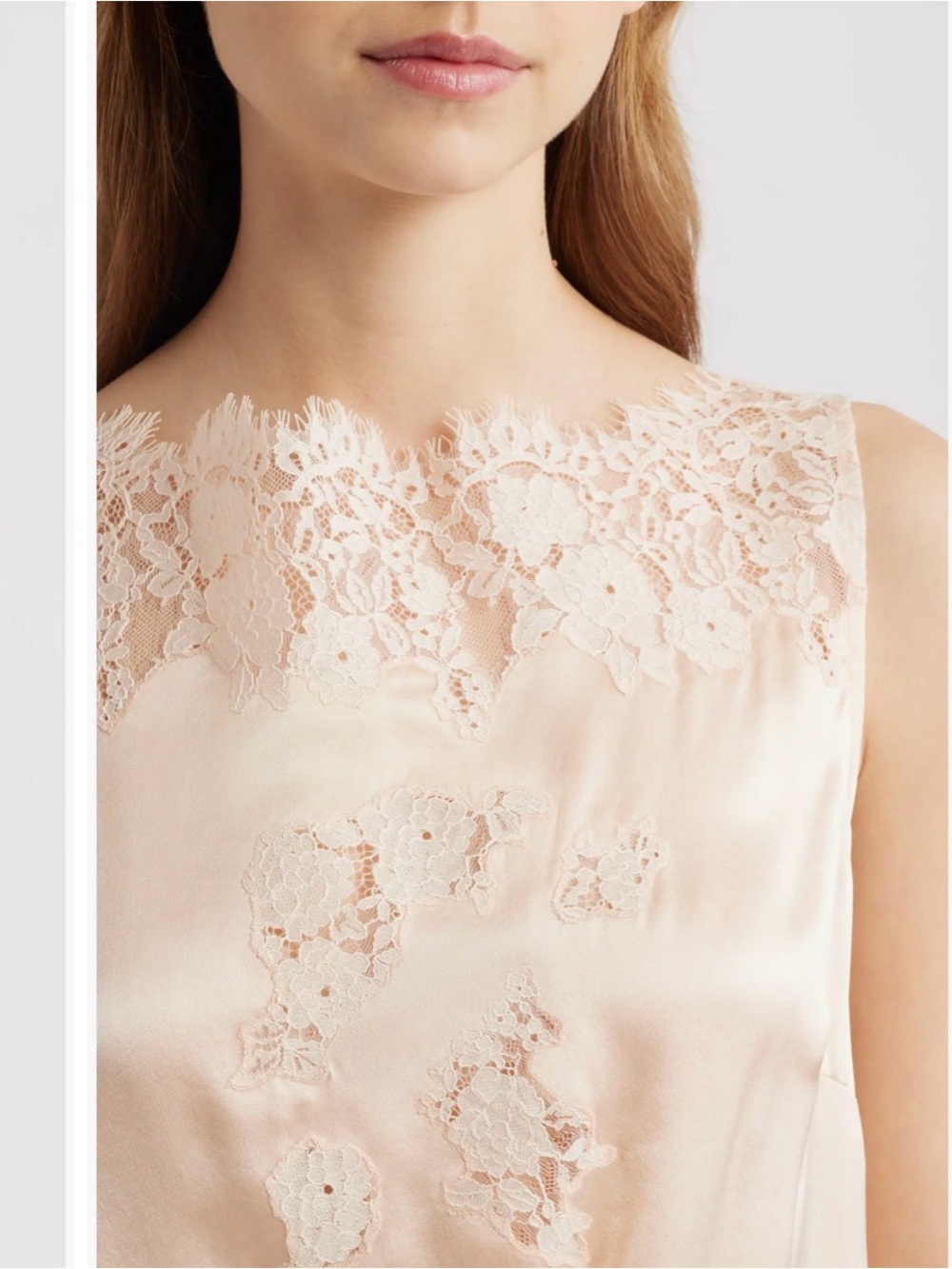 Doen Viviane Lace Trim Silk Satin Top in Peach Sorbet - Picture 2 of 4